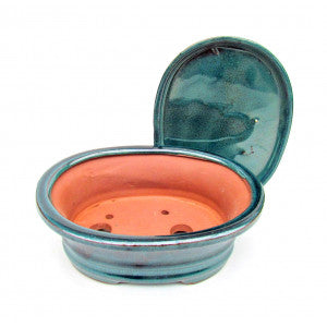 7" Green Oval CeramicGlazed Bonsai Pot