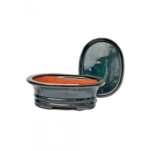10" Forest Green Oval Detached Ceramic Glazed Bonsai Pot- Out of stock