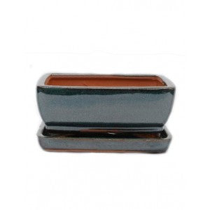 6" Dark Green Rectangle Ceramic Glazed Bonsai Pot