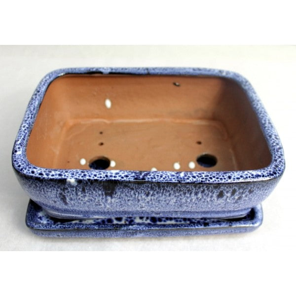 8" Blue Rectangular Ceramic Glazed Bonsai Pot