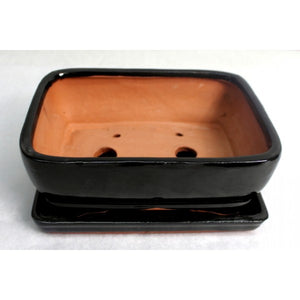7" Black Rectangle Ceramic Glazed Bonsai Pot