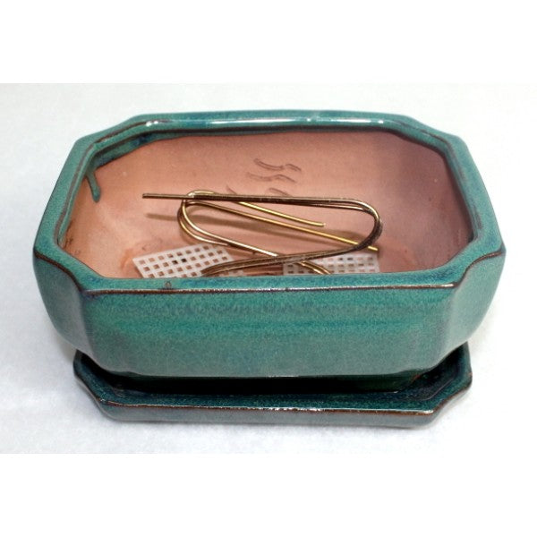 Dark Teal Styled Rectangular Bonsai Pot 6"