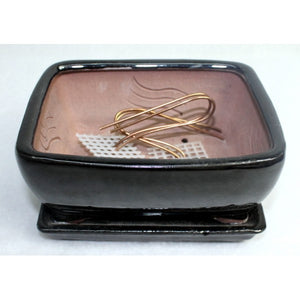 6" Black Rectangle Ceramic Glazed Bonsai Pot