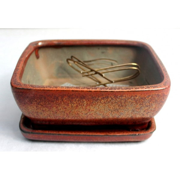 6" Bronze Rectangular Ceramic Glazed Bonsai Pot