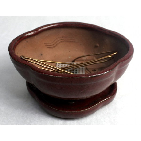 Red Glazed Styled Oval Ceramic Bonsai Pot 6"
