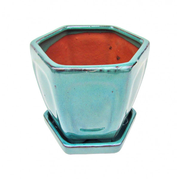 Cascade Glazed Ceramic Bonzai Pot (Teal) 8"