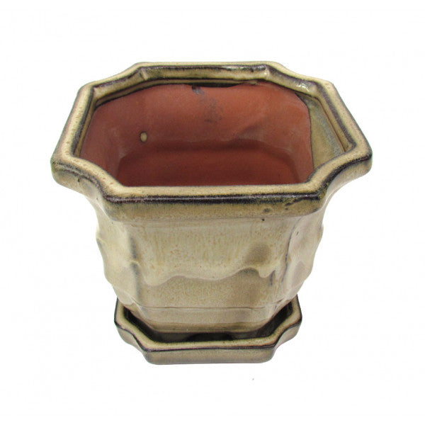 Cascade Glazed Ceramic Bonzai Pot (Sand) 6"