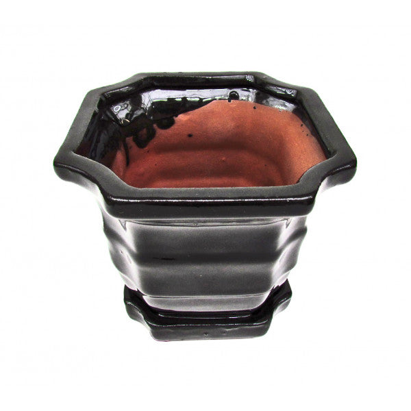 Cascade Glazed Ceramic Bonzai Pot (Obsidian) 6"