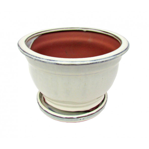 Cascade Glazed Ceramic Bonzai Pot (Ivory) 8"