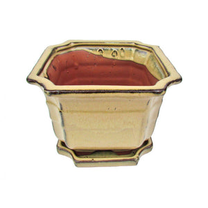 Cascade Glazed Ceramic Bonzai Pot (Sand) 8"