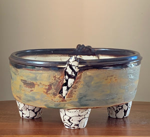 One of a Kind Handmade Ceramic Bonsai pot- Colourful Oval