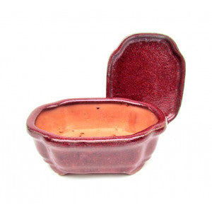 6" Red fire Shaped Glazed Oval Ceramic Bonsai Pot