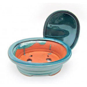 8" Green Oval Ceramic Glazed Bonsai Pot