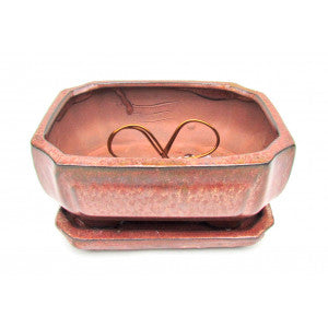6" Orange Sculpted Rectangular Bonsai Pot