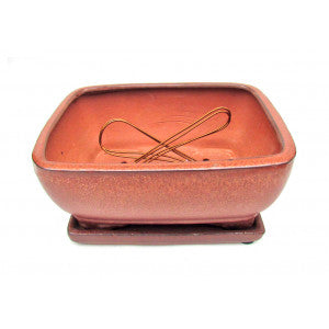 8" red fire Rectangle Ceramic Glazed Bonsai Pot