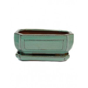 6" Green Sculpted Rectangular Bonsai Pot